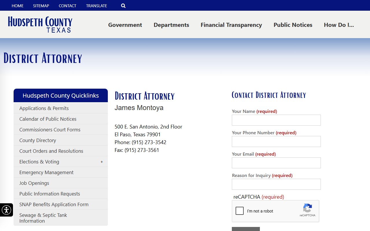 Hudspeth County court records after arrest district attorney contact page